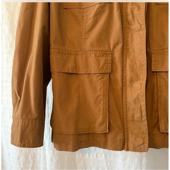 Womens tan utility cargo shacket jacket button-down cinched waist  MEDIUM - Picture 6 of 9